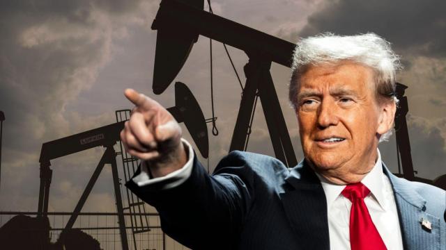 Fotomontaje de Donald Trump y un campo de petróleo.