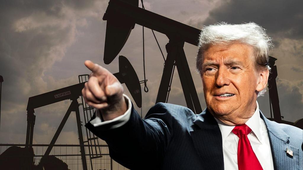 Fotomontaje de Donald Trump y un campo de petróleo.