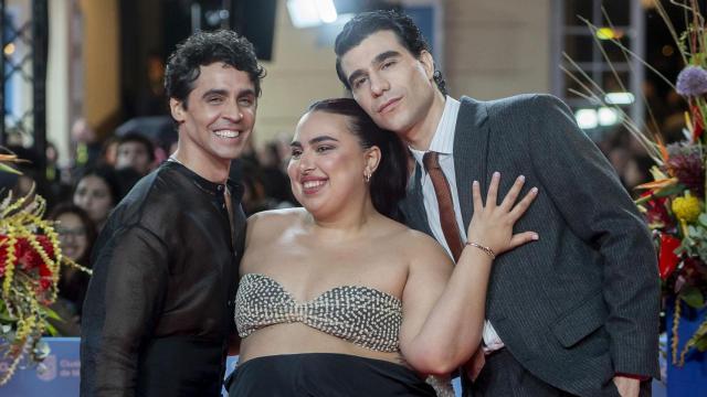 Blanca Martínez Rodrigo con Los Javis en la presentación en Málaga de ‘Mariliendre’ en Málaga.