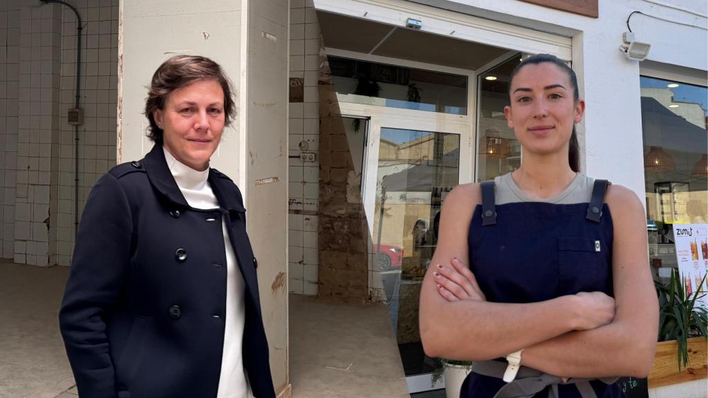 Palmira y Mar en sus respectivos comercios afectados por la dana. EE