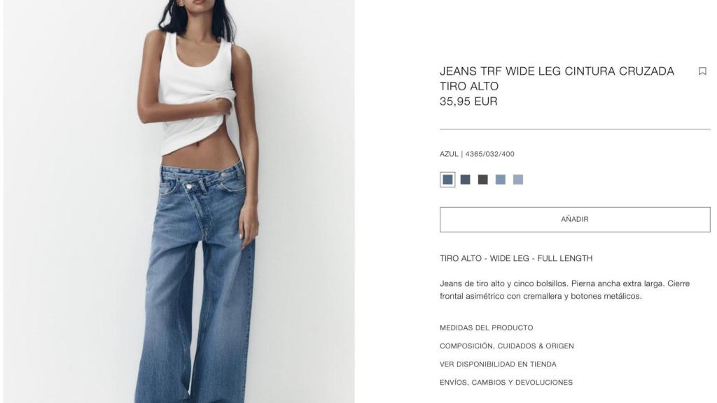 Jeans TRF wide leg cintura cruzada.