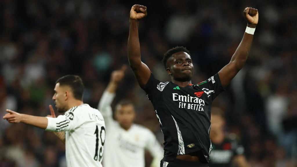 Bukayo Saka celebra su gol al Real Madrid