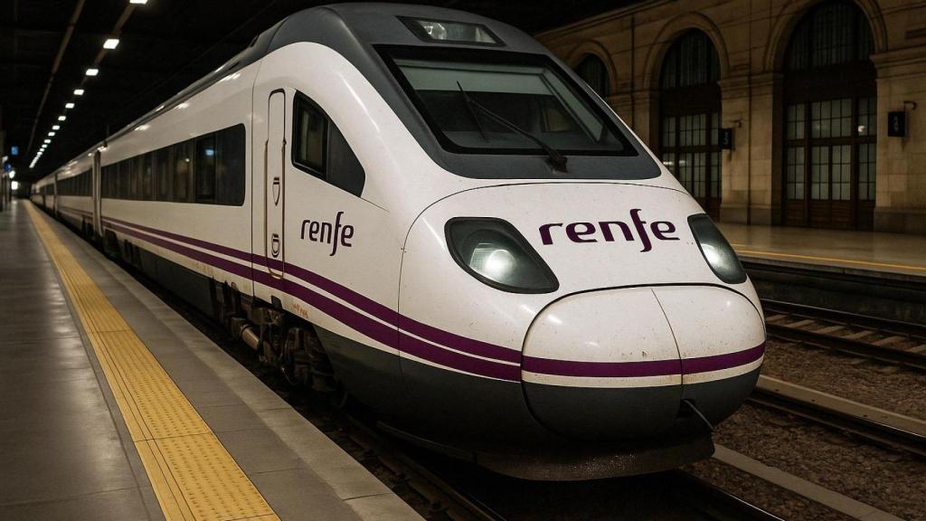 Un tren de Renfe parado en una estación.