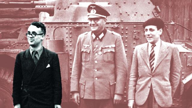 El escritor Robert Brasillach, a la izquierda, junto a  Jacques Doriot, en el frente  del este (1943).