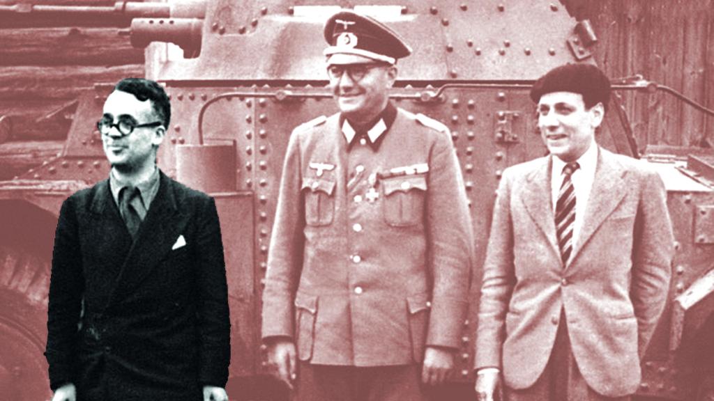 El escritor Robert Brasillach, a la izquierda, junto a  Jacques Doriot, en el frente  del este (1943).