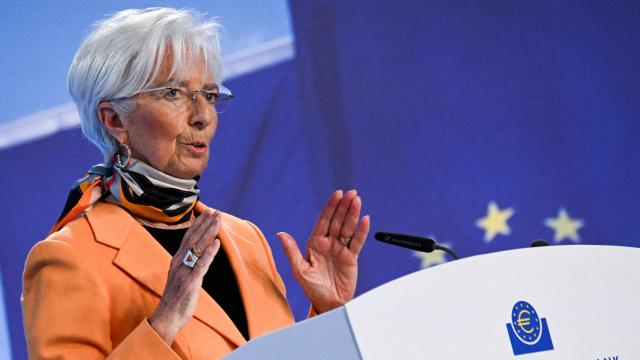 La presidenta del BCE, Christine Lagarde, durante una rueda de prensa
