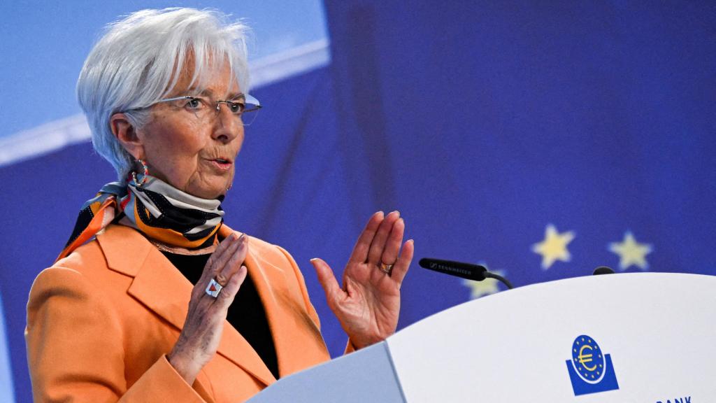 La presidenta del BCE, Christine Lagarde, durante una rueda de prensa