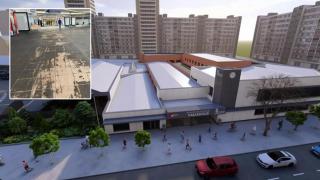 A la izquierda el estado actual de la estación de autobuses. De fondo, como quedará tras las obras