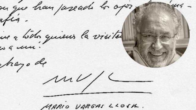Montaje fotográfico de un retrato de Luis de Toledo en 2024 y una carta que le envió Vargas Llosa.