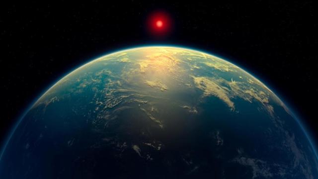 Ilustración de un exoplaneta con un océano de agua líquida bajo una atmósfera rica en hidrógeno.