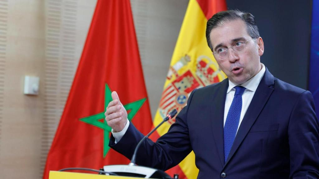 El ministro de Exteriores, Albares, durante su comparecencia después de reunirse con su homólogo marroquí.