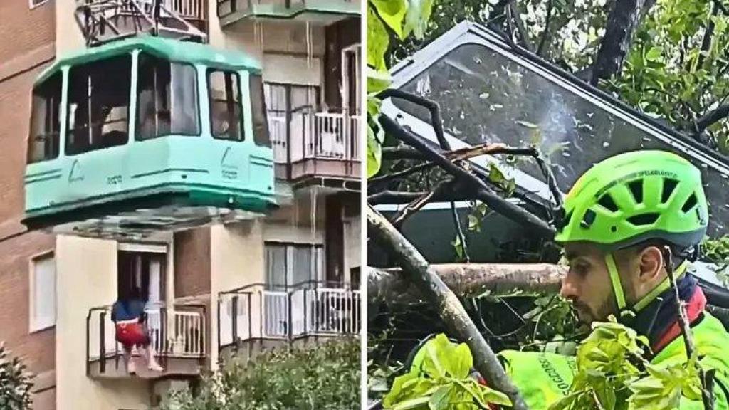 Así ha quedado el teleférico tras la caída.