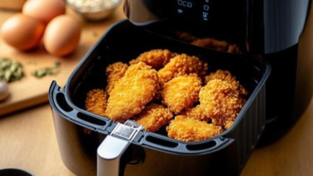 Nuggets de pollo en una air fryer.