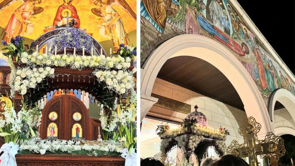 Imágenes del paso que han cargado Arístides y Aquiles de Grecia en la Semana Santa en Southampton, en Nueva York.