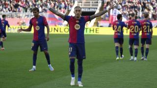 Raphinha celebra el gol de la victoria ante el Celta.