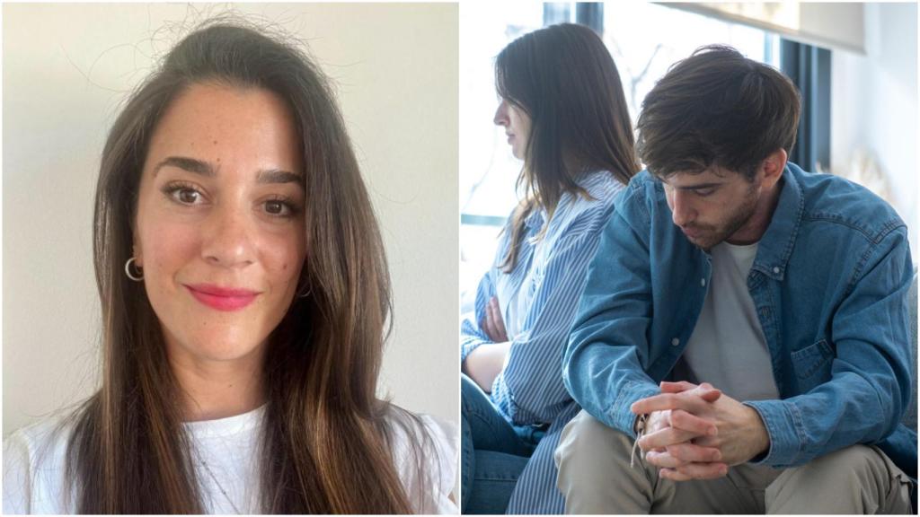 Lucía Valenzuela junto a una pareja hablando tras una ruptura.