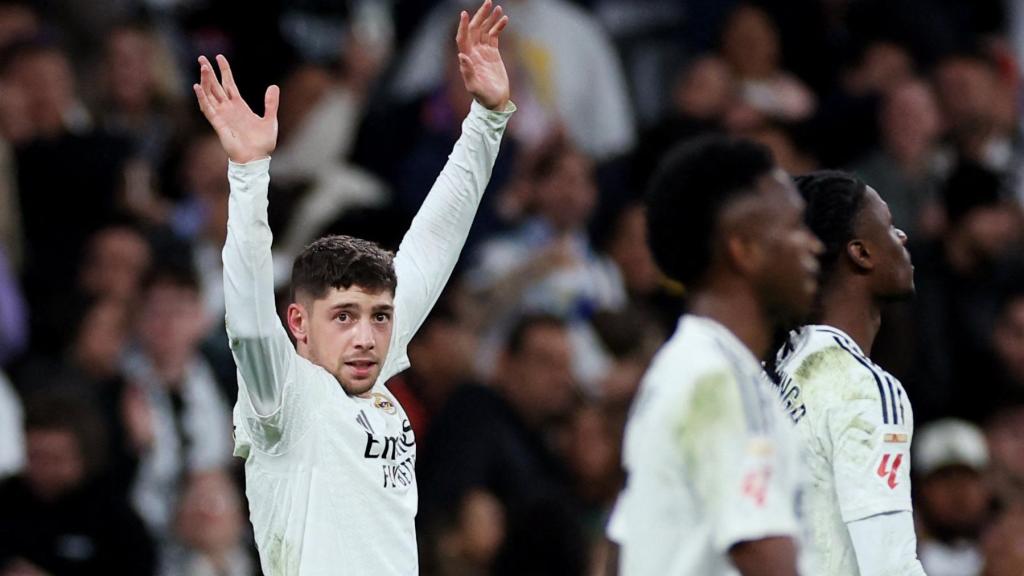 Fede Valverde celebra su gol en el tiempo de descuento ante el Athletic Club