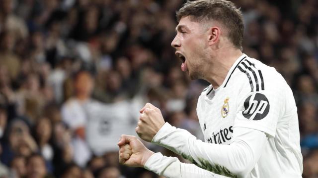 Fede Valverde celebra su gol en el minuto 93 contra el Athletic