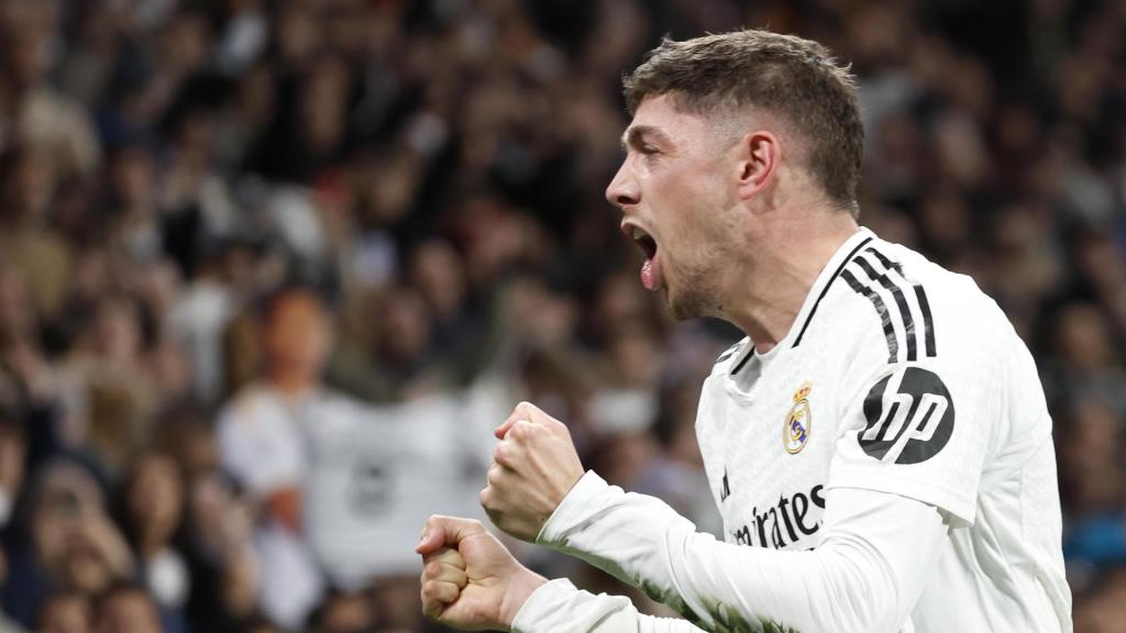 Fede Valverde celebra su gol en el minuto 93 contra el Athletic
