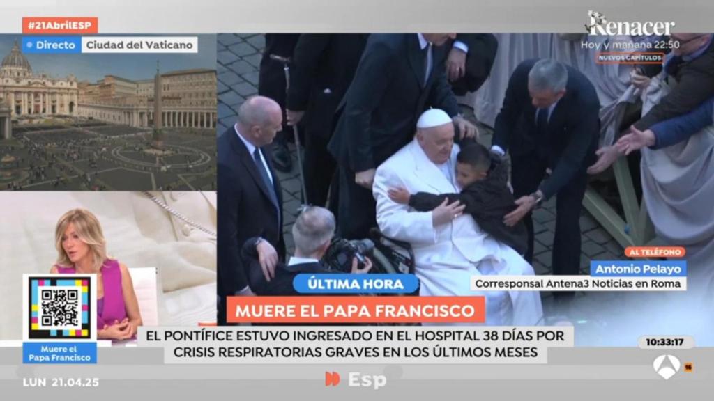 'Espejo Público' conecta con Antonio Pelayo, corresponsal de Antena 3 en Roma.