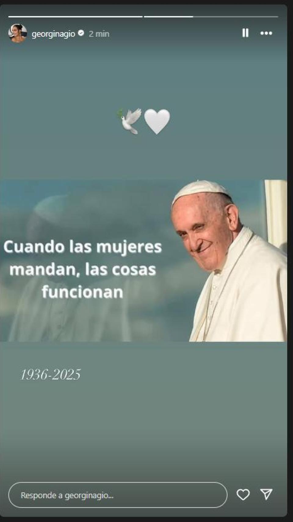 Georgina Rodríguez comparte un mensaje de condolencias tras la muerte del Papa Francisco.