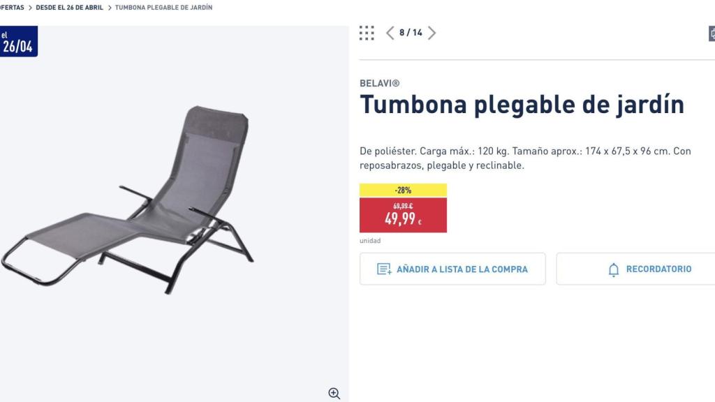 Tumbona plegable de jardín.