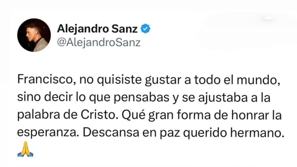 Alejandro Sanz se despide del Papa en sus redes.