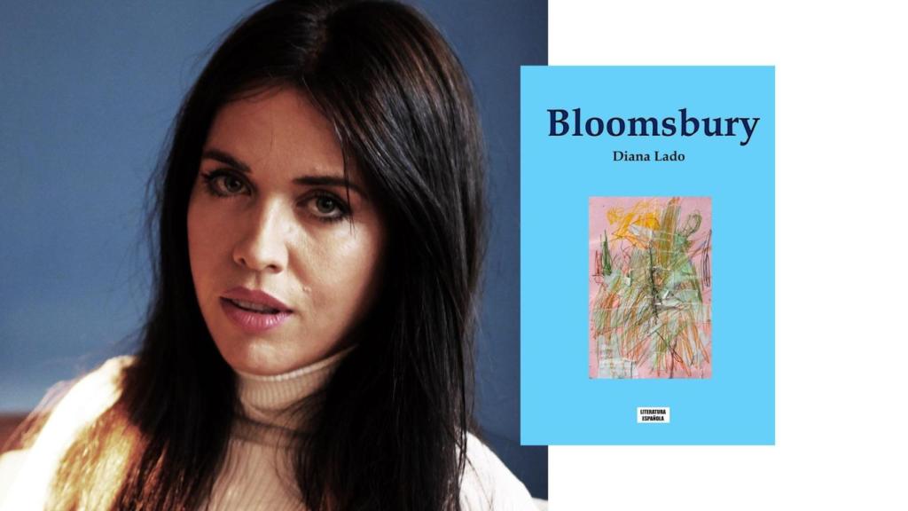 La escritora Diana Lado junto a la portada de su libro, 'Bloomsbury'.