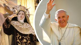 Montaje fotográfico de la imagen de Santa Teresa de Jesús de Alba de Tormes y el Papa Francisco