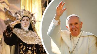 Montaje fotográfico de la imagen de Santa Teresa de Jesús de Alba de Tormes y el Papa Francisco