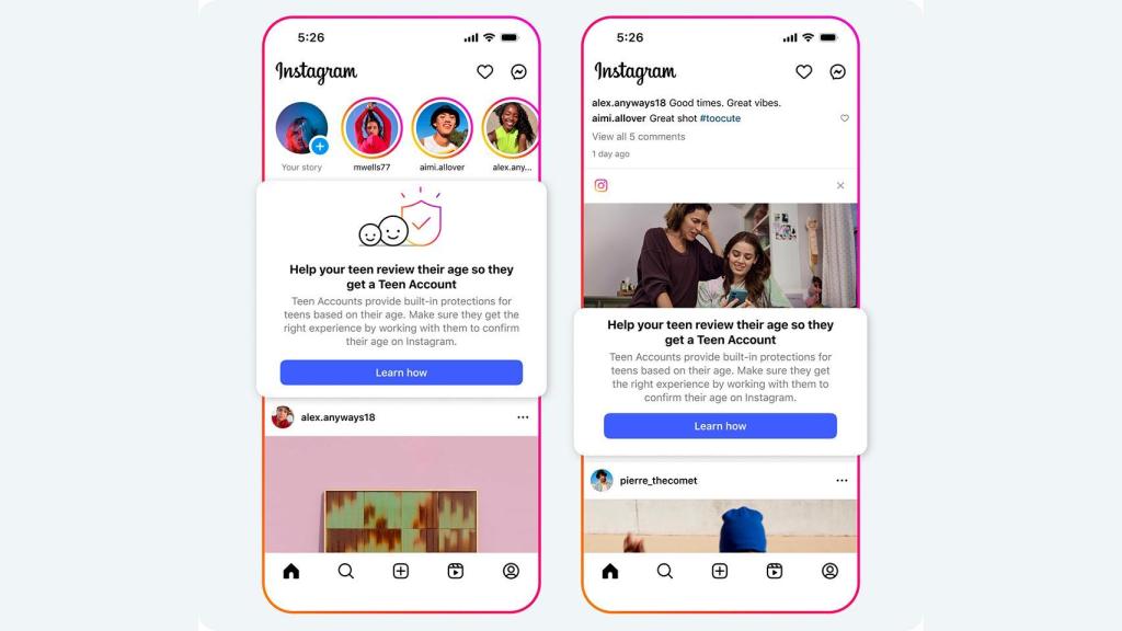 Notificación enviada a los padres en Instagram