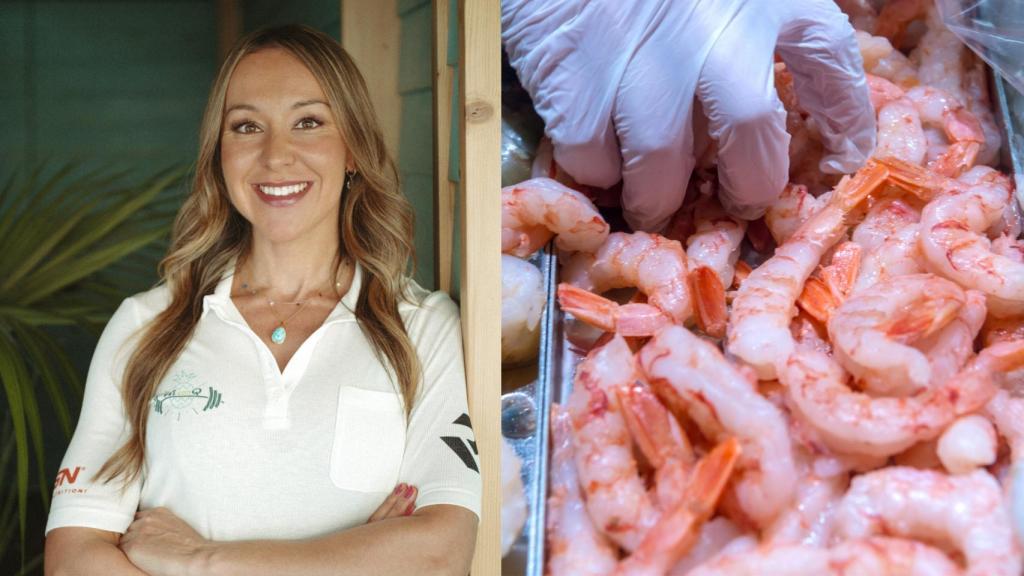 Montaje de la nutricionista Paloma Quintana y una imagen ilustrativa de una pescadería.