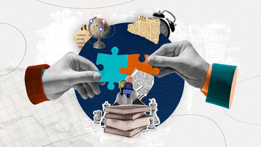 Ilustración de dos manos haciendo un puzle.