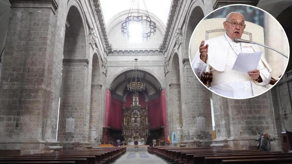 Imagen del interior de la Catedral de Valladolid y del Papa Francisco en un montaje de EL ESPAÑOL