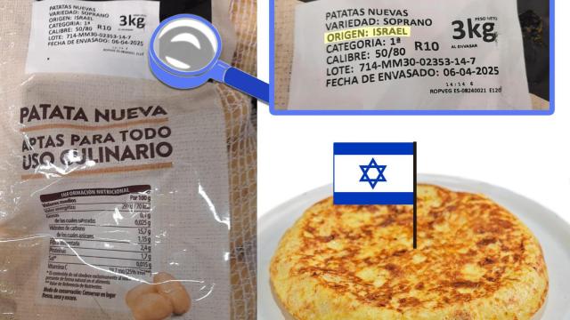 Montaje de patatas de España con la bandera de Israel
