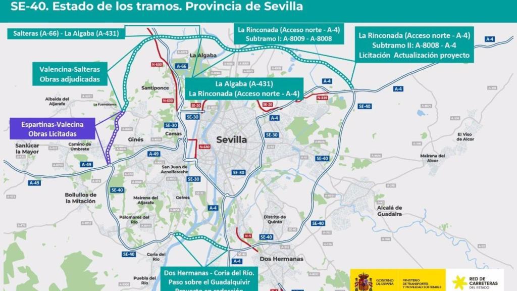 Transportes licita el tramo de la SE-40 entre Espartinas y Valencina: costará 110 millones de euros