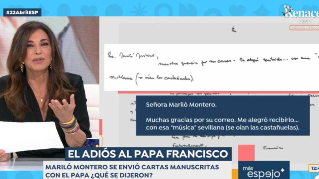 Mariló Montero y una de las cartas del pontífice.