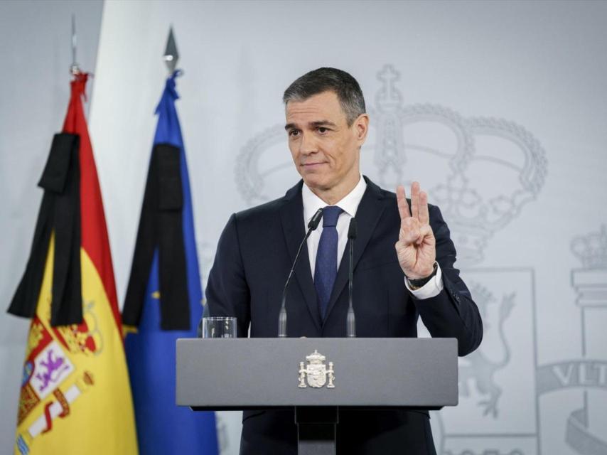 Pedro Sánchez, este martes,en la Moncloa, anunciado su plan de defensa tras el Consejo de Ministros.