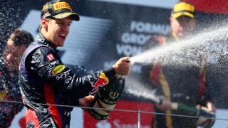 Vettel celebrando su victoria en el GP de Alemania 2013 en su época con Red Bull