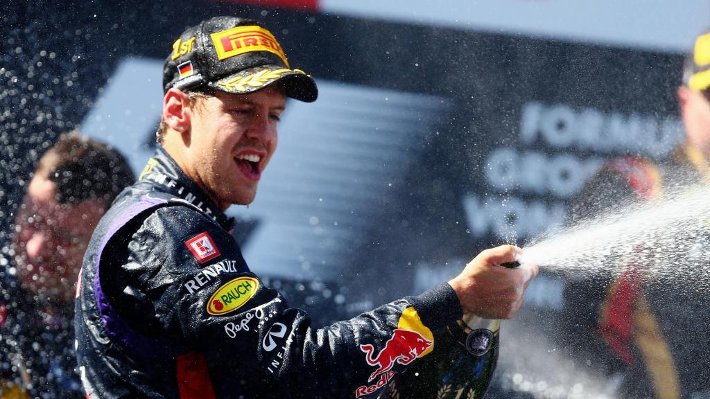 Vettel celebrando su victoria en el GP de Alemania 2013 en su época con Red Bull