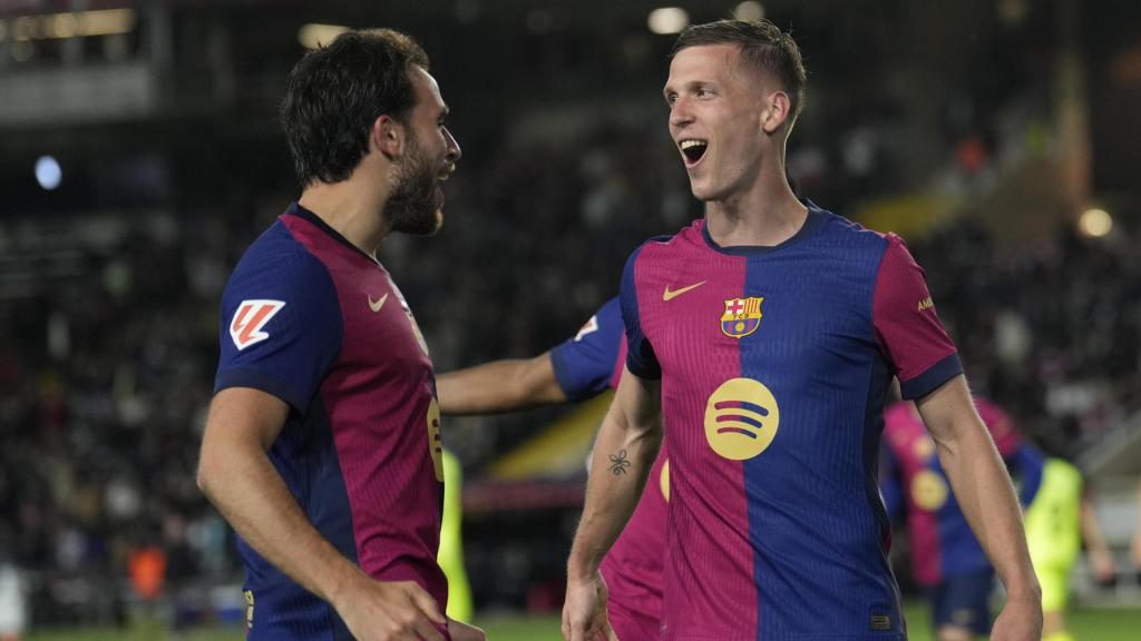 Dani Olmo celebra su gol contra el Mallorca.