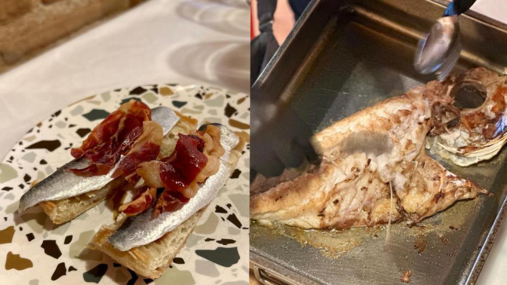 Tosta de sardina y besugo a la brasa.
