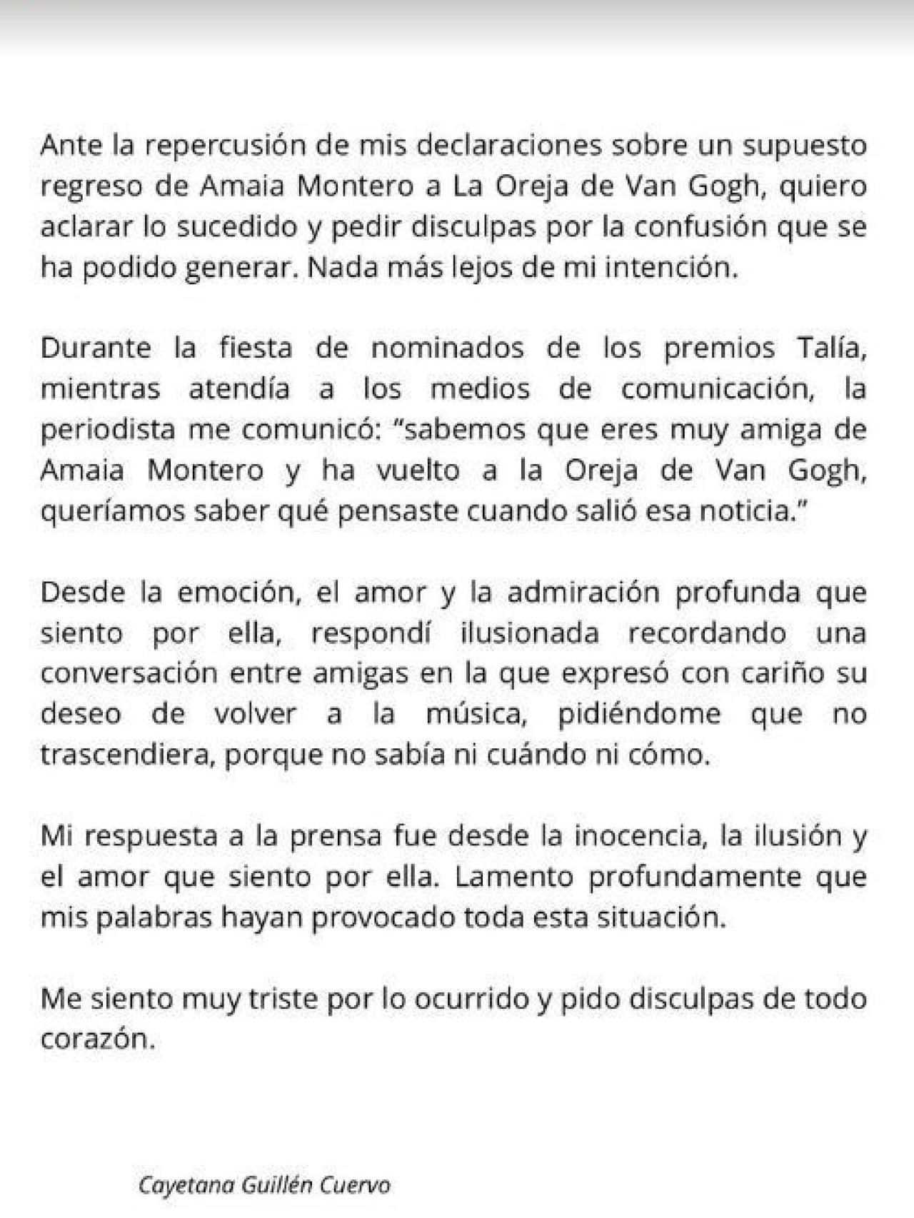 El comunicado de Cayetana Guillén-Cuervo.