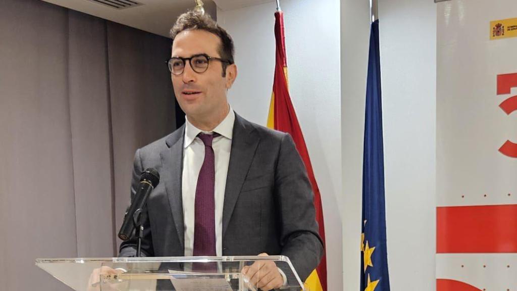 Carlos Cuerpo, durante una presentación en su viaje a Estados Unidos.