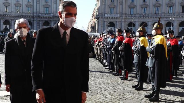 Pedro Sánchez, a su llegada al funeral de David Sassoli, en Roma,  en enero de 2022.