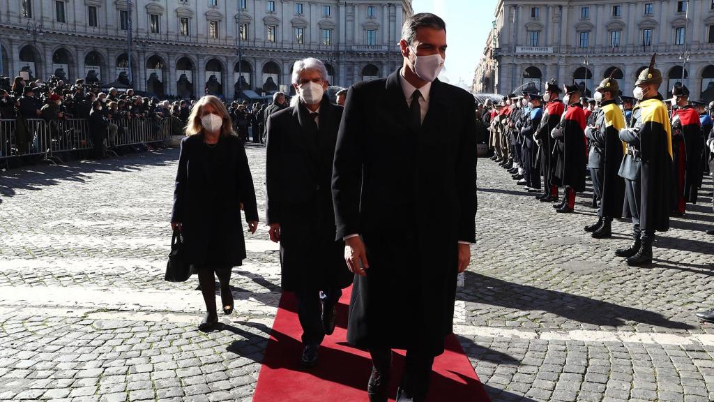 Pedro Sánchez, a su llegada al funeral de David Sassoli, en Roma,  en enero de 2022.