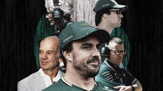 Fernando Alonso, Adrian Newey, Andy Cowell, Mike Crack y Lance Stroll