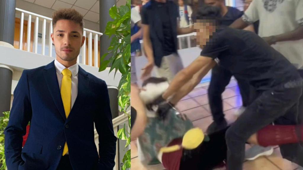 El concejal de Derechos LGTBI del Ayuntamiento de Lorquí, Víctor Sáez, es derribado en un kebab de Murcia durante el Bando de la Huerta.