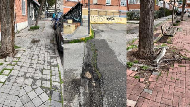 Fotografías del estado de tres calles de la colonia Puerto Chico de Aluche.