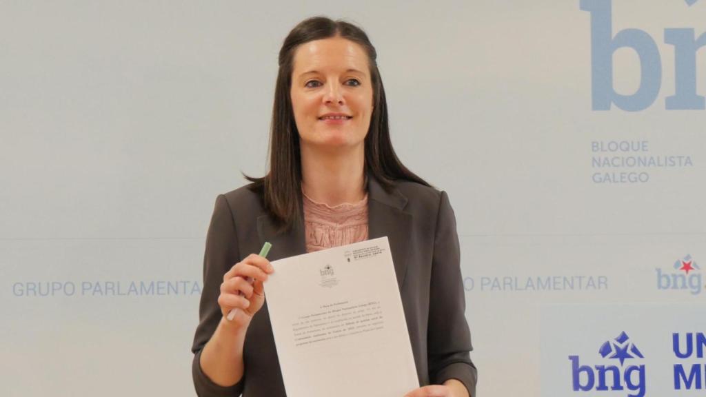 La viceportavoz parlamentaria del BNG Olalla Rodil esta mañana en la rueda de prensa